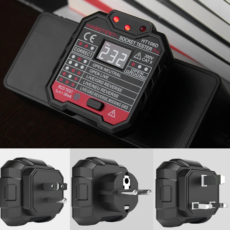 

Socket Tester Pro Voltage Tester Electrical Outlet Tester HT106 Voltage Meter US UK EU Plug Circuit Line Wall Plug Finder