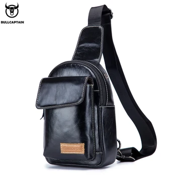 

BULLCAPTAIN Genuine Leather Chest Bag Men Real Cowhide Shoulder Bag Male Travel Black Crossbody Messenger Bags Leisure Pouch 097