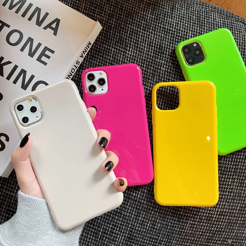 apple 13 pro max case Silicone Solid Neon Fluorescent Yellow Green Phone Case For iPhone 13 12 11 Pro Max X XS XR 8 7 Plus SE 2020 Case Soft Cover Red case for iphone 13 pro max