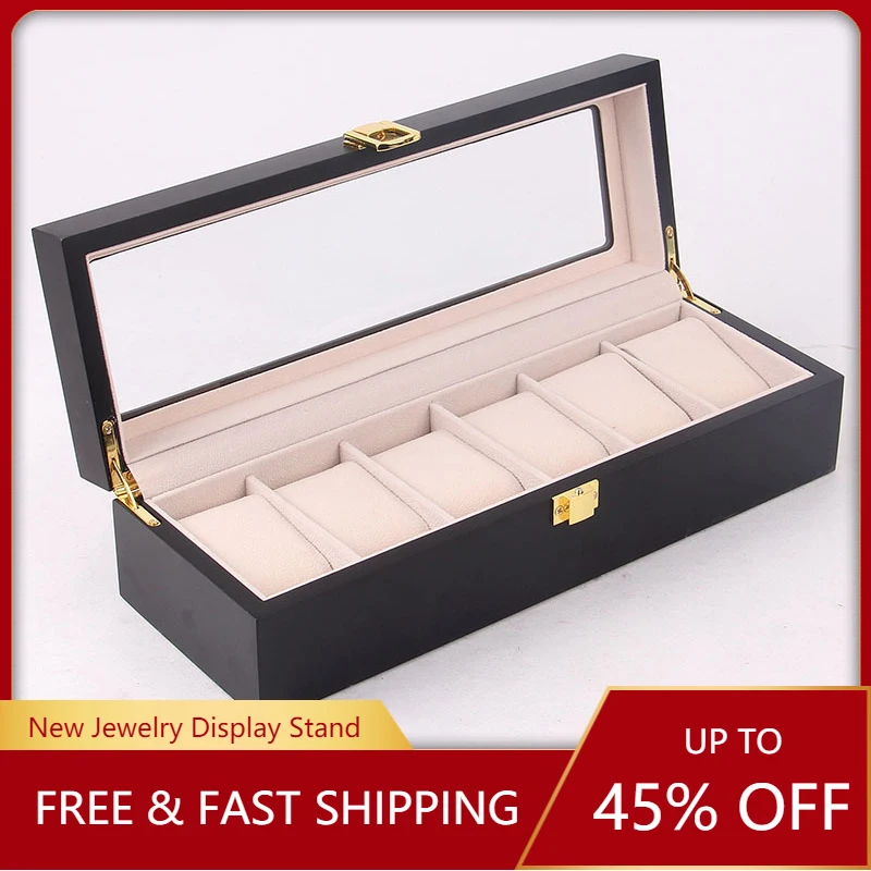 12 Slots Wooden Watch Box Case Organizer Display for Men Women, Wood Box with Clear Glass Top, Vintage Style