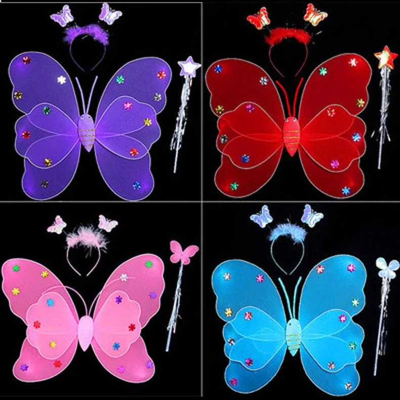 

3pcs/set Girls Led Flashing Light Fairy Butterfly Wings Headband Wand Costume Gift Photography Props