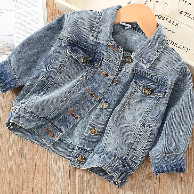 

Korean-style Childrenswear 2020 Spring And Autumn New Style Girls' Jean Jacket Female Baby Solid Color Tops Children Fold-down C