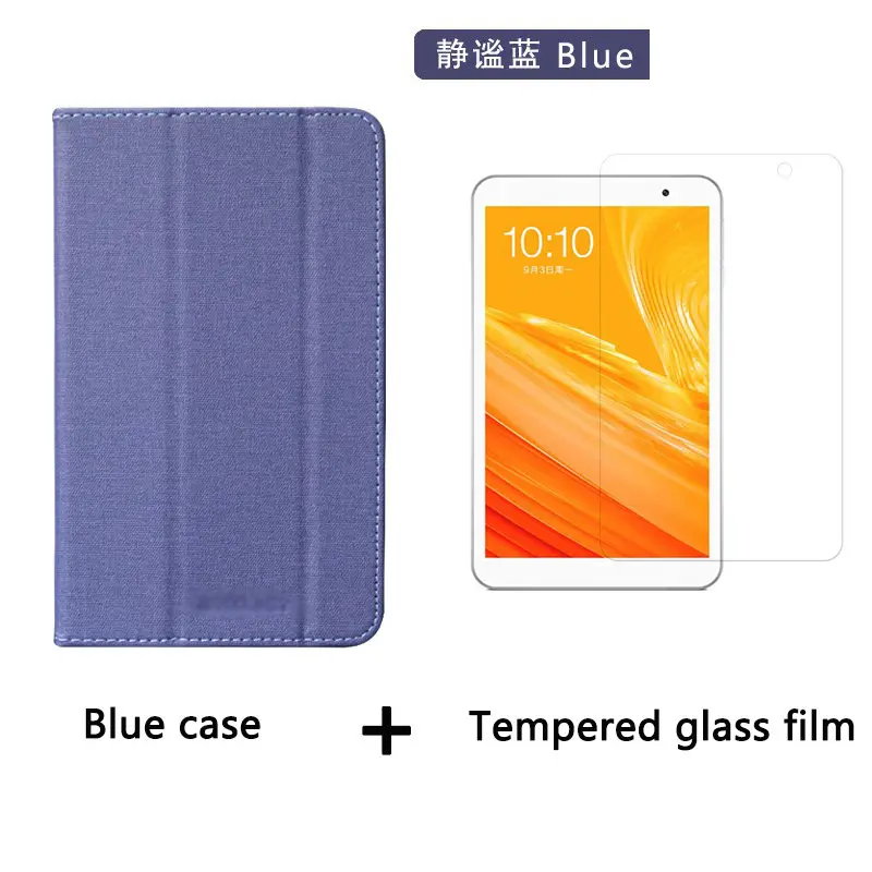 Tri-складной защитный чехол-подставка из искусственной кожи для Teclast P80X 8,0 дюймов чехол для планшета Teclast p80x+ подарки - Цвет: Blue case-Glass film