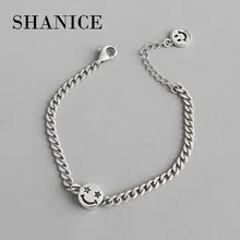 SHANICE Cool стерлингового серебра 925 пробы женские браслеты Ретро Часы Смайлик тег цепочка пара браслет для мужчин и женщин ювелирные изделия панк подарок