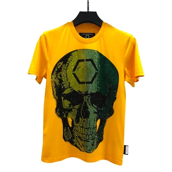 

2020 PP skull original summer fashion color diamond cool fit short sleeve round neck men's yellow T-shirt Luxury goods