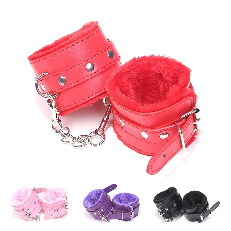 Сексуальные наручники БДСМ бондаж PU кожа плюшевые лодыжки манжеты ограничители