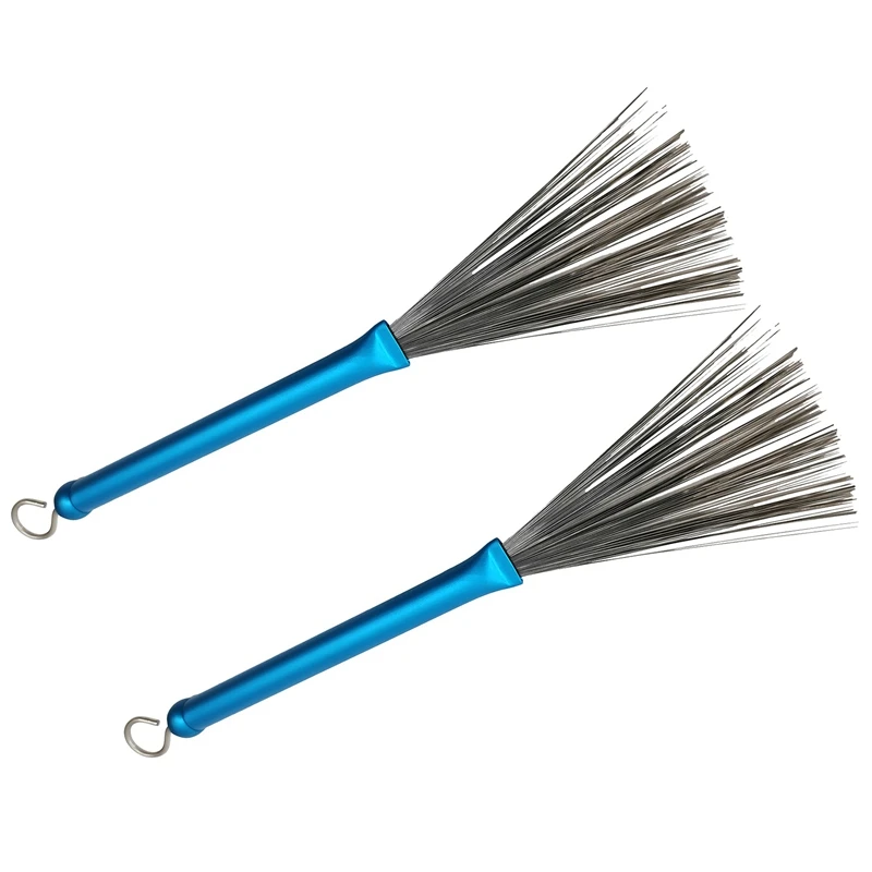 

2PCS New Retractable Loop End Drum Brush Steel Wire Stick with Aluminum Alloy Handle for Jazz Drum Stick Musical Accessories,Blu