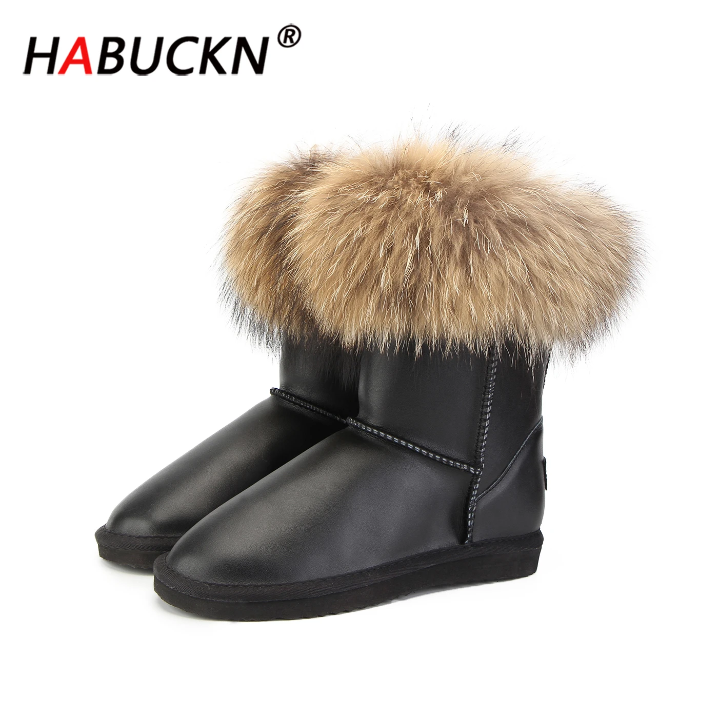 Женские зимние сапоги HABUCKN из натурального Лисьего меха модные высокого качества