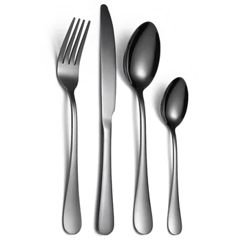 

4pcs Black TablewareSe Set Silverware 18/10 Stainless Steel Cutlery Set Mirror Polished Spoon Set Dinnerware Set Free Shipping