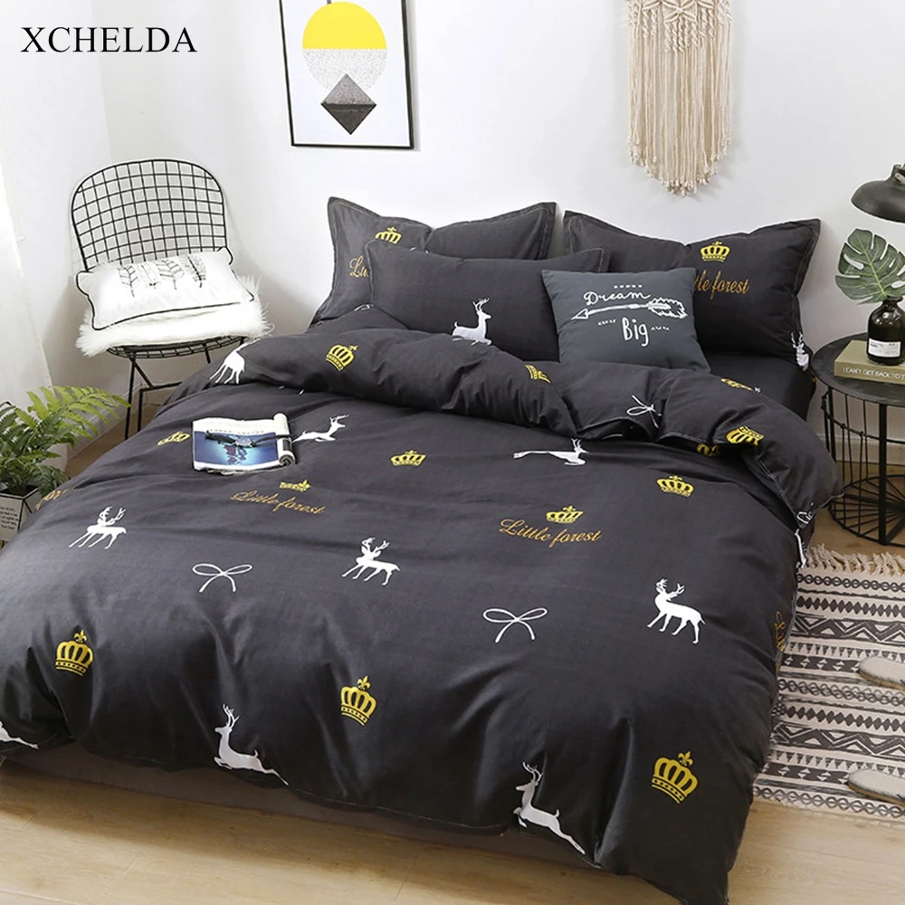 Nordic Bedding Set Double Queen King Size Comforter Duvet Cover Bed Sheet set Dear Crown Cotton Adult linens Home Textile