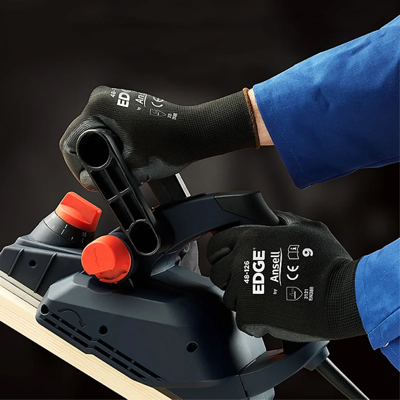 

12 pairs/lot Work Gloves Wear-resistant Non-slip PU Nitrile Coated Polyester Breathable Protective Gloves Safety Labor Working