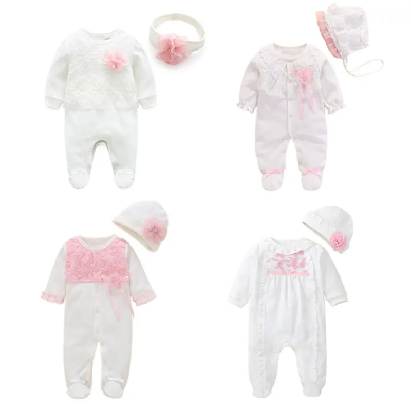 Newborn Baby Girl Footies Clothes 0 3 6 months Cotton Long Sleeve Princess Baby Jumpsuit With Footies Outfit Girl Clothing baby clothes