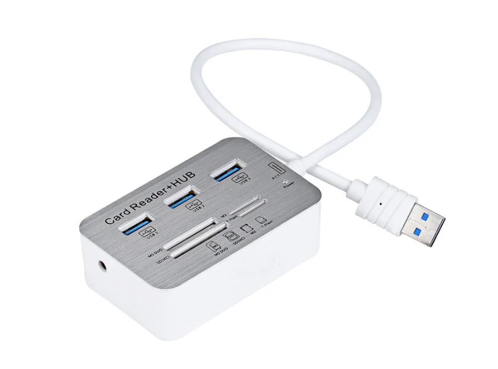 Алюминиевый Портативный USB 3,0 3 порта концентратор с MS SD M2 TF Multi-In-1 кард-ридер для всех в одном ПК Компьютерные аксессуары