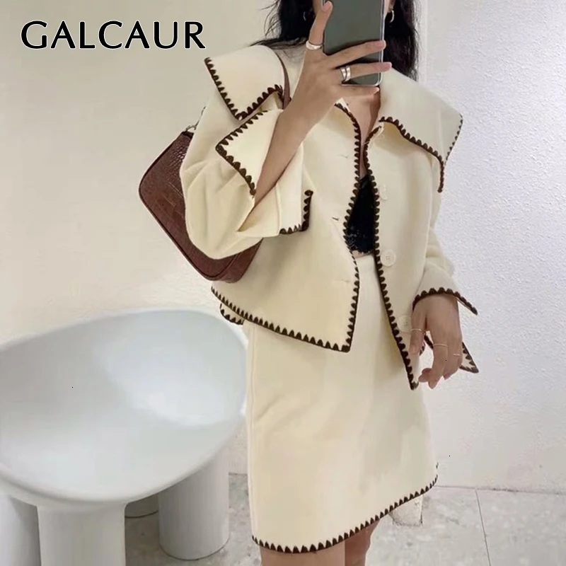 GALCAUR хит цветные костюмы с принтом для женщин воротник отворотом Расклешенное