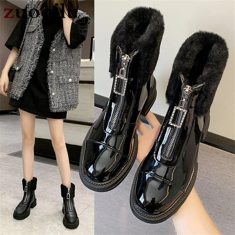 

women's winter boots high-top platform shoes Martin boots female platform boots chunky Square heels black ladies boots