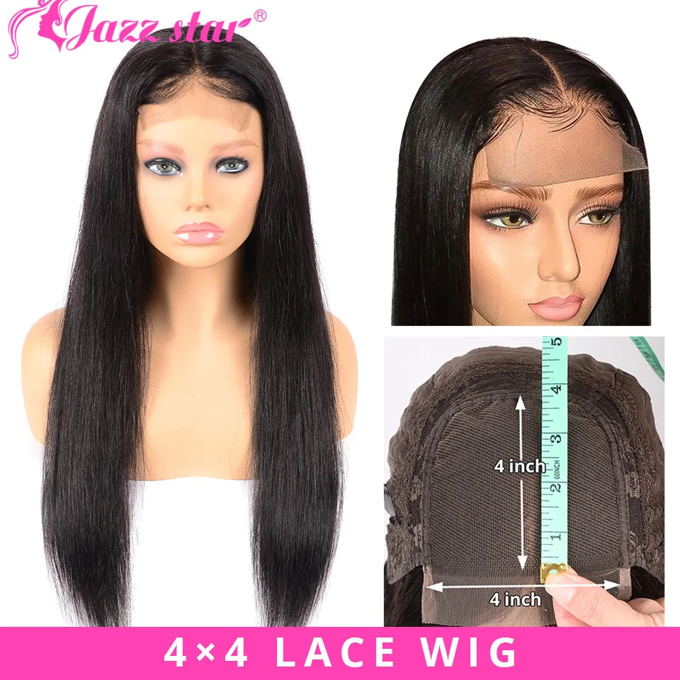 

Peruvian 4*4 Lace Closure Wig Straight Human Hair Wigs For Black Women Non Remy Jazz Star Preplucked Lace Wig with Baby Hair