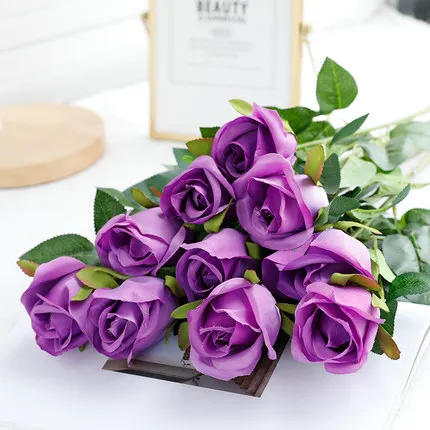 10 шт./компл. 50 см шампанское роза цветы Комплект красные розы искусственные цветы букет свадебный стол Декор украшение дома - Цвет: purple 1