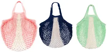 

3pcs Grocery Mesh Bags Reusable Organic Cotton String Shopping Bags Net Tote Bags Shopping Handbag for Fruit Vegetable Storage