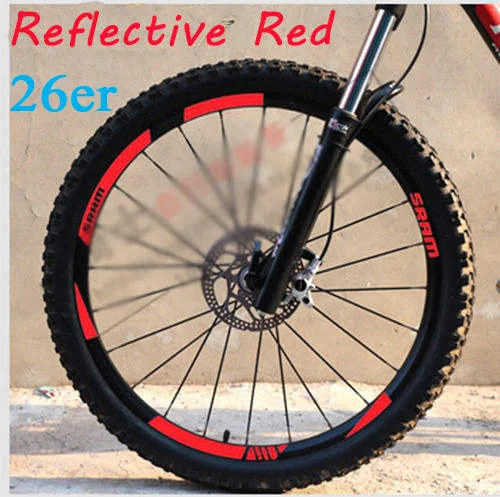 MTB обода колеса наклейки для горный велосипед замена Светоотражающие Fluo Гонки Велоспорт грязи виниловые обода наклейки - Цвет: 26er Refle Red