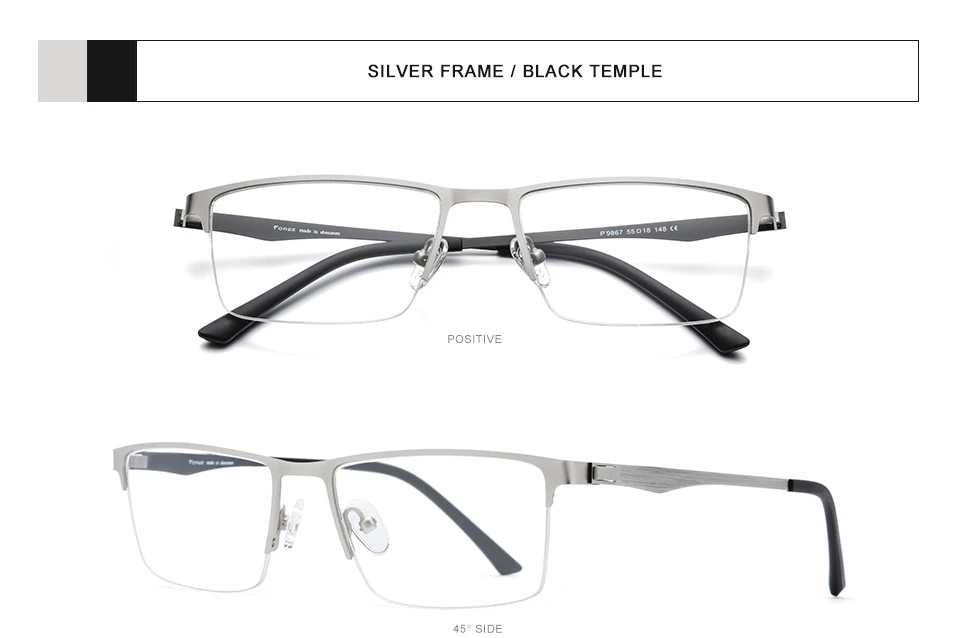 FONEX стекло из сплава es сверхлегкое квадратное стекло для глаз es оправа для мужчин близорукость по рецепту очки для мужчин оптические Безвинтовые очки 9867