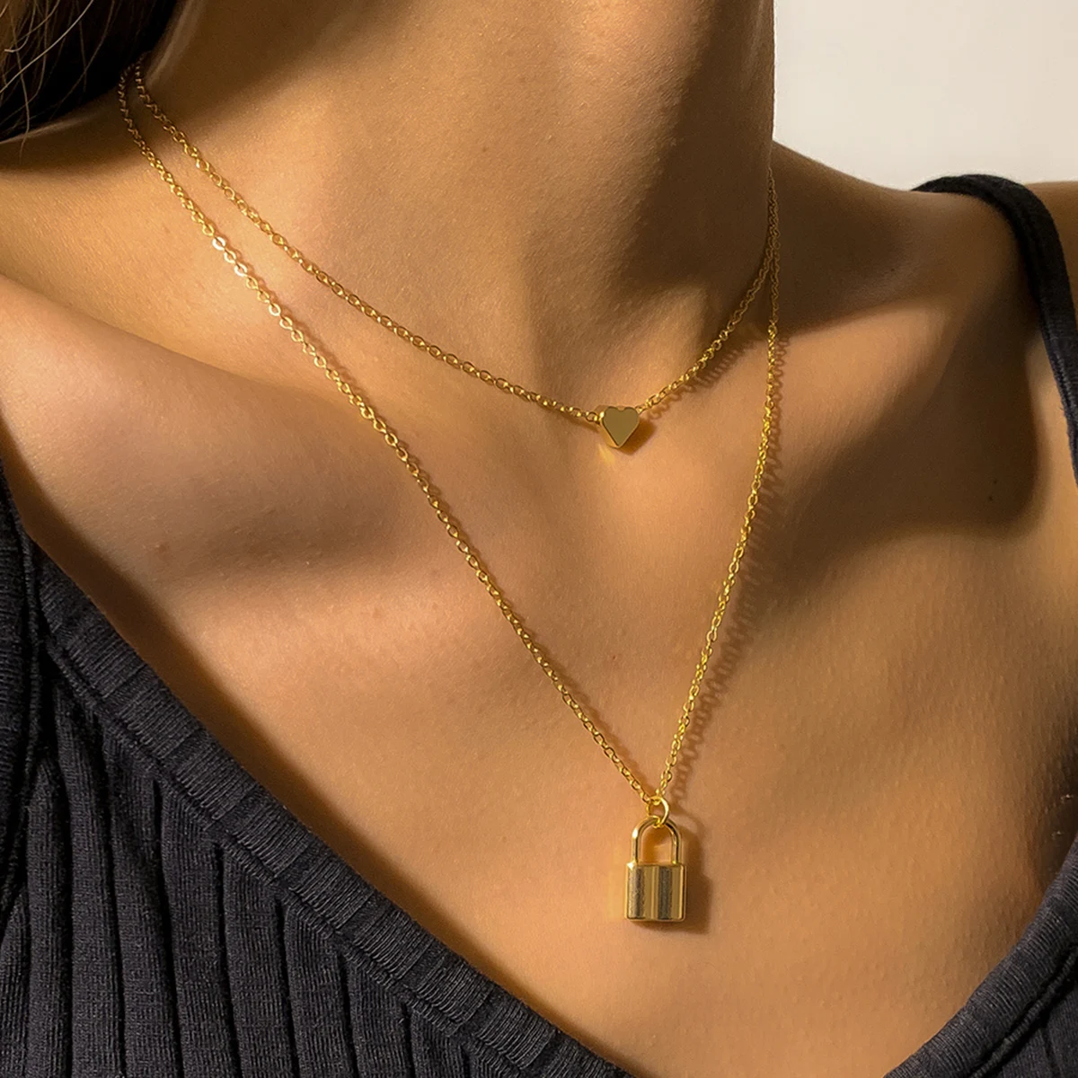 Heart Lock Pendant Necklace Gold Color 