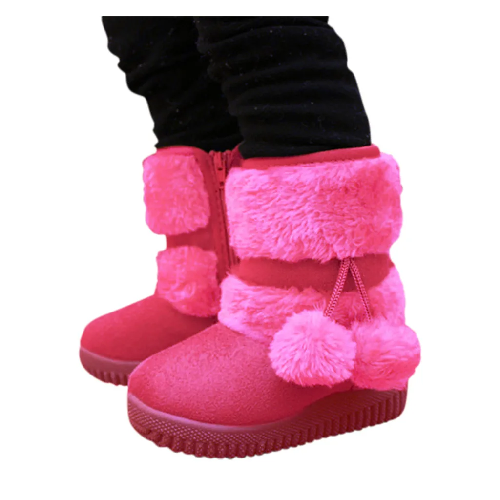 Ботинки для девочек; зимняя детская обувь для малышей; теплые зимние ботинки из хлопка с плюшем для девочек; уличная подвеска с меховым шариком;# g4
