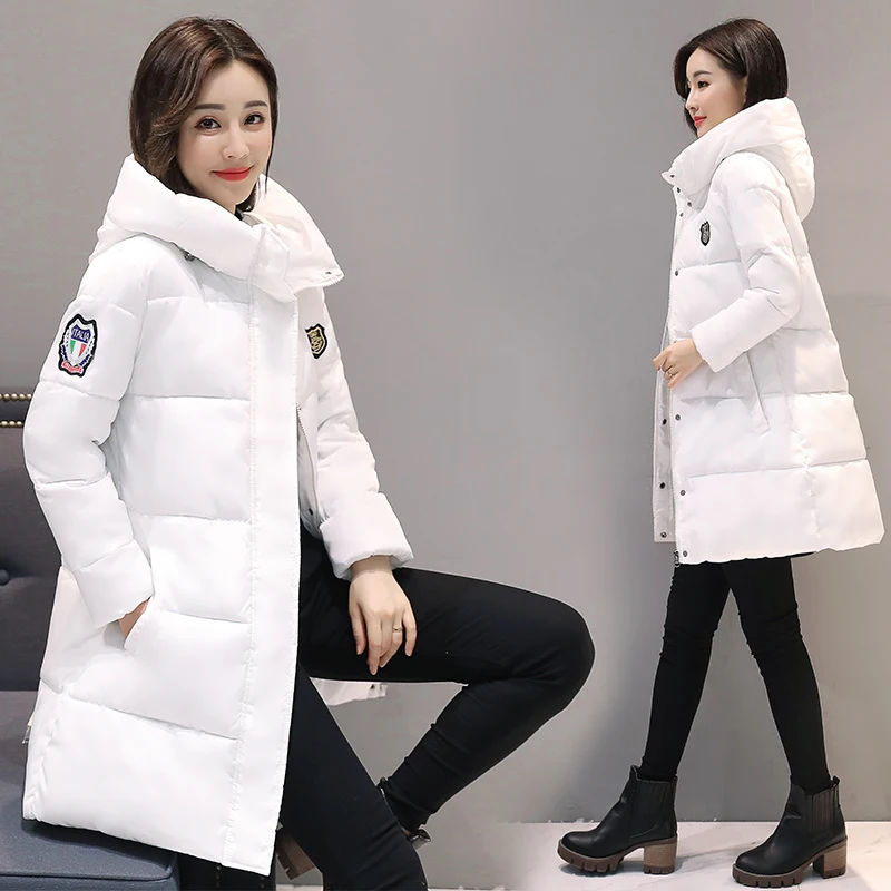 

white women winter hooded warm coat plus size candy color cotton padded jacket female long parka womens wadded jaqueta feminina