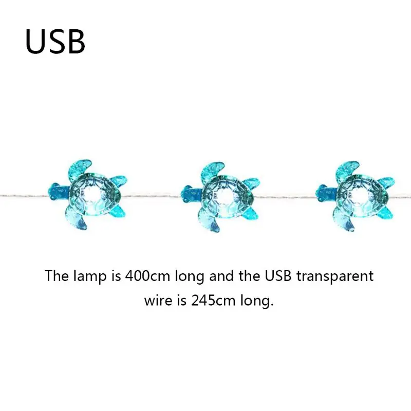 Sea Turtle Decorative String Light Ft 40 LED USB Plug-in Silver Copper Wire Wholesale & Drop Ship string lights String Lights