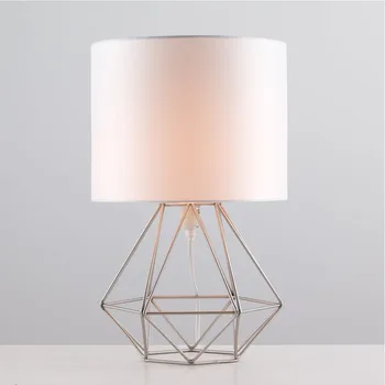 

Table Lamp Decorative Cafe Desktop Hallway Restaurant Geometric Metal Cage Living Room Plug In With Fabric Shade Home Bedroom