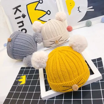 

Cute Baby Boys Girls Winter Keep Warm Hat Kids Baby Hats Knitted Wool Hemming Hat Fit for 0-2 years Baby