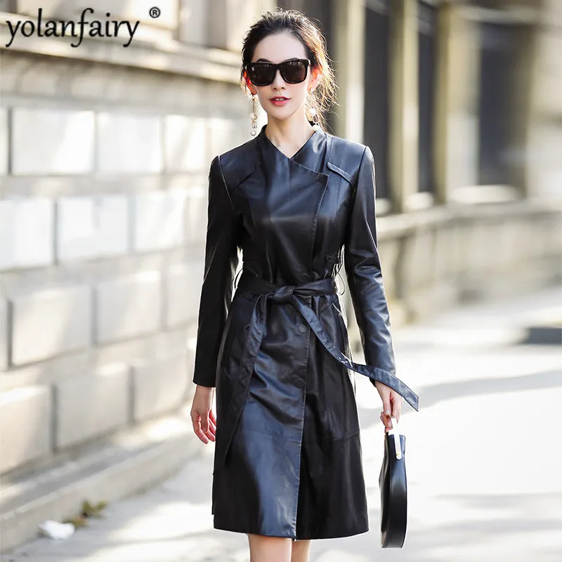 2020 натуральная кожа куртка Женский Длинный блейзер кожаные куртки весна осень