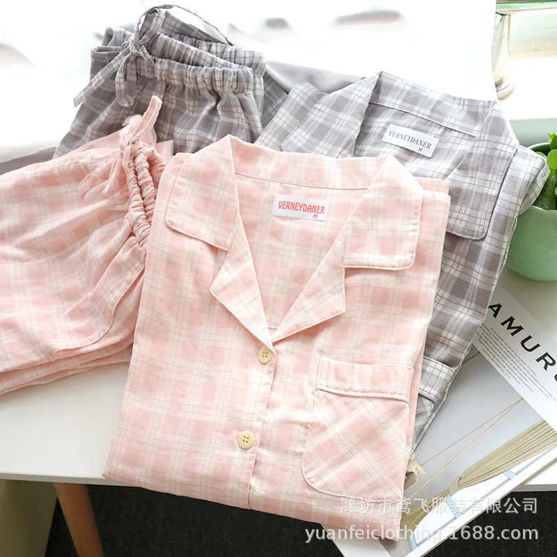 Spring Men and Women Long Sleeves Pajamas Plaid Leisure Long Shirt Nightwear Cotton Plus Size Sleep Set Matching Couples Pyjamas Spring Men and Women Long Sleeves Pajamas Plaid Leisure Long Shirt Nightwear Cotton Plus Size Sleep Set Matching Couples Pyjamas