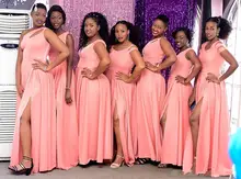 Fashion High Split Mermaid Bridesmaid Dresses One Shoulder African Floor Length Satin Wedding Guest Gowns