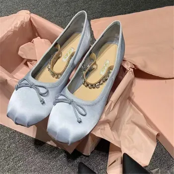 

Ballerina Shoes Woman Luxury Sapato Feminino Spring Ladies Shoes Sweet Zapatillas Mujer Crystal Buty Damskie Bow Chaussure Femme