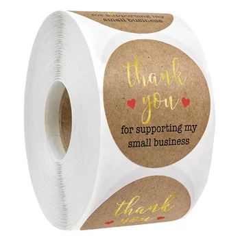 

500Pcs/Roll Vintage"Thank You" Heart Round Kraft Paper Seal Sticker For Handmade Baking Products Sealing Sticker Label