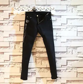 

Autumn Men's Simple Black Denim Pants Solid Color Slim Zipper Pants Pants Men's Trendy Simple Pants