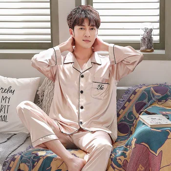 

Men Pajamas Silk Long-sleeved Satin Pajamas Men's Home Suit Thin Section Home Mens Sleepwear Men Pajama Sets