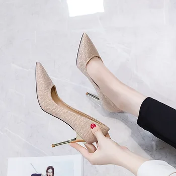 

2020 Women Pumps Sexy Gold High Heels Sandals Pointed Toe Wedding Party Shoes Fashion Delicate Bling Black/Silver