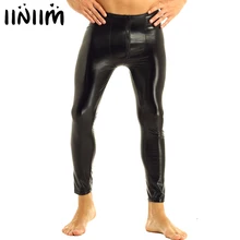 Iiniim черные мужские из лакированной кожи на молнии, обтягивающие штаны, леггинсы, брюки, Сексуальная Клубная Одежда для танцев, облегающие костюмы