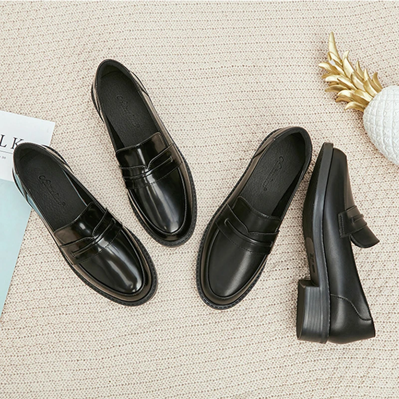 matte/japanned leather slip on moccasins student casual slip on creepers oxfords shoes ladies casual work shoes woman chaussures