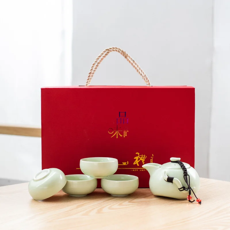 

Ding qie hu Portable Travel Tea Set Creative a Pot of Four Cup Two Cup Ceramic Gift Customization Logo Wholesale