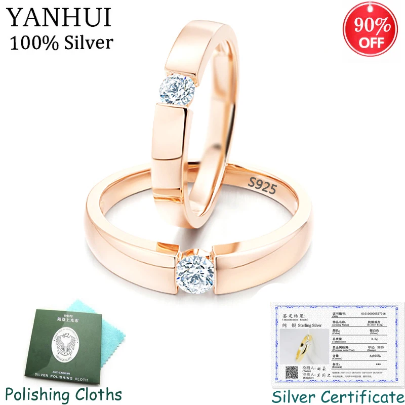 Engagement Rings Zircon 925-Silver jewelry Gold-Color YANHUI Certificate Women R16 Lover