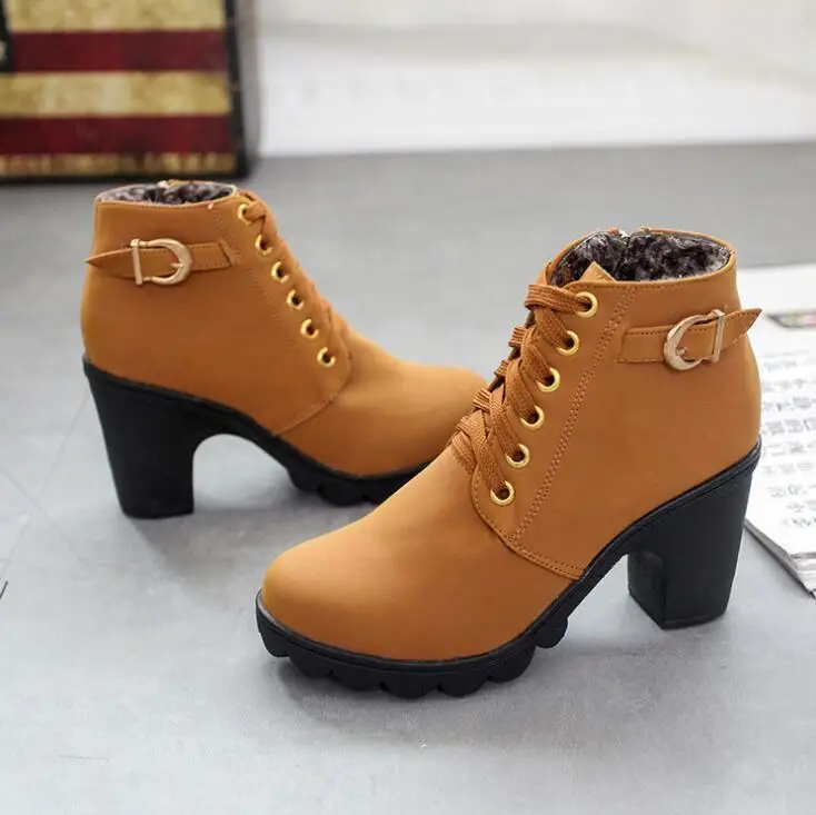 

Winter Casual Women Pumps Warm Ankle Boots Waterproof High Heels Snow Martin Shoes Botas Patent Botas Muje