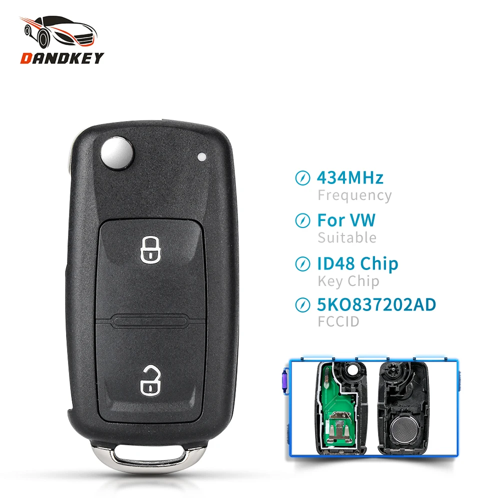 Пульт дистанционного управления Dandkey для VW GOLF PASSAT Tiguan Polo Jetta 5K0837202AD 7E0837202AD 434 МГц |