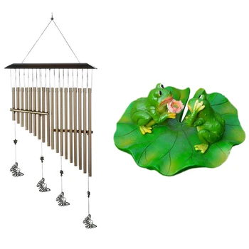 

1Pcs Resin Floating Frogs Statue Garden Pond Decorative & 1Pcs Pretty Wind Chimes Indoor Hanging Decor Butterfly Harp