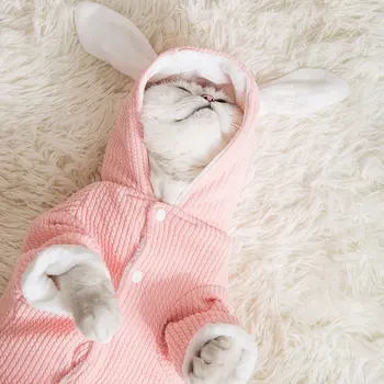 

New Cute Cat Clothes Pink Rabbit Keep Warm Clothing Transformation Winter Thick Models Thick Four-legged Clothes Pet Cats