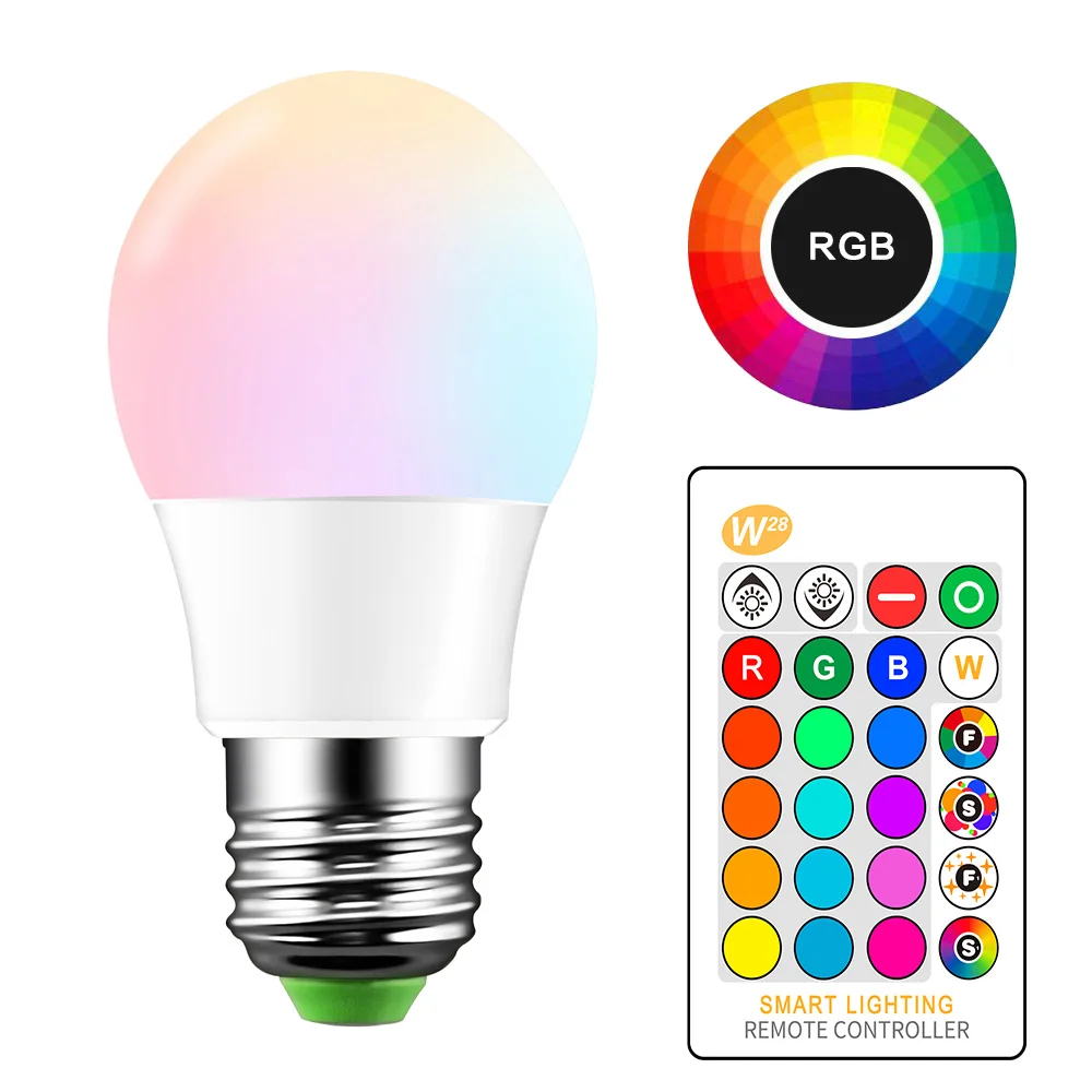 E27 RGBW LED Bulb Lights 5W 10W 15W 110V 220V Lampada Changeable Colorful RGB Lamp With IR Remote Control | Освещение