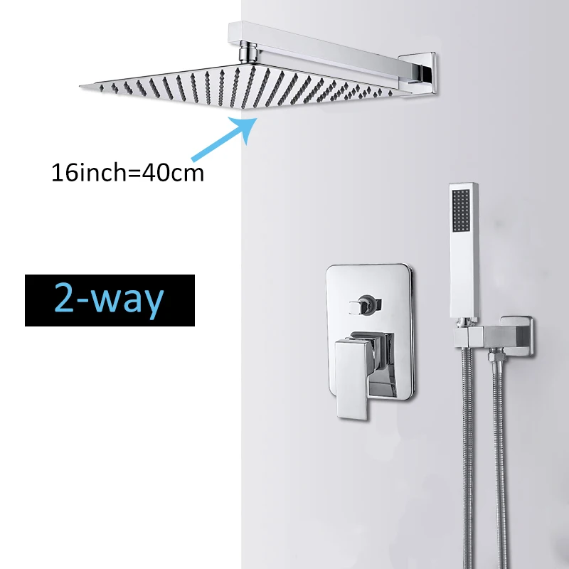 2-way 16inch Quyanre настенное крепление Ванная комната дождь водопад Смесители для душа набор скрытый Хромированная Душевая система смеситель для ванны и душа кран - Цвет: 2-way 16inch