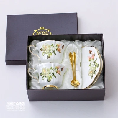 Boreal, европейский стиль, фарфоровая кофейная чашка из костяного фарфора, пасторальная белая роза, английская послеобеденная чашка с блюдцем, подарочная коробка - Цвет: gift box 2
