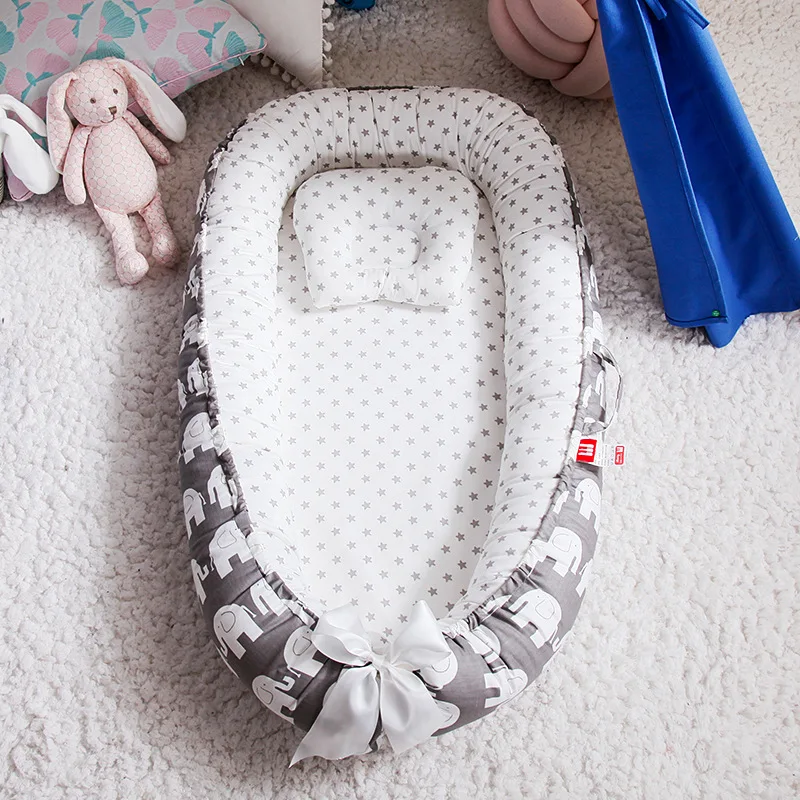 Съемный манеж для детской кроватки, кровать-гнездо для новорожденного, люлька из хлопка, детская кроватка для путешествий, 90x55 см - Цвет: elephant
